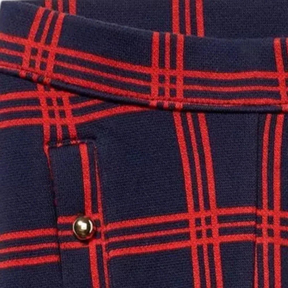 JANIE AND JACK | Jacquard Windowpane Pant Blue Red Plaid Gold Accent